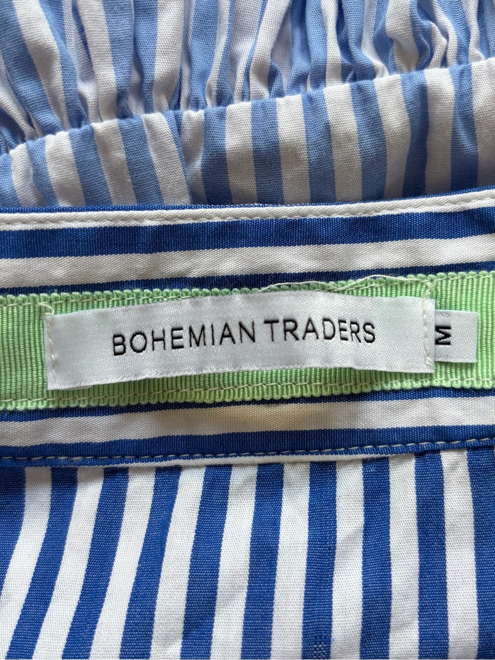 Bohemian Traders Pinstripe Long Sleeve A-Line Waist Tie Blue White Mini Dress M - Picture 7 of 12